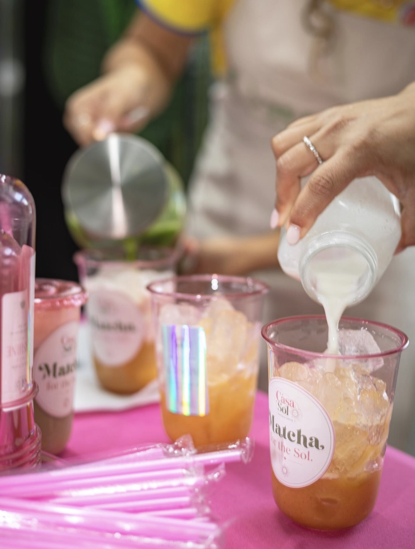 Drinks prepared by hand at the Casa Sol beverage station